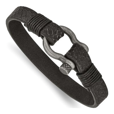 Stainless Steel Leather Shackle Bracelet