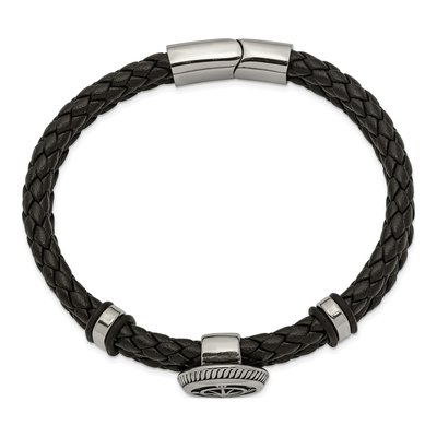 Stainless Steel Compass Leather Bracelet – view 3