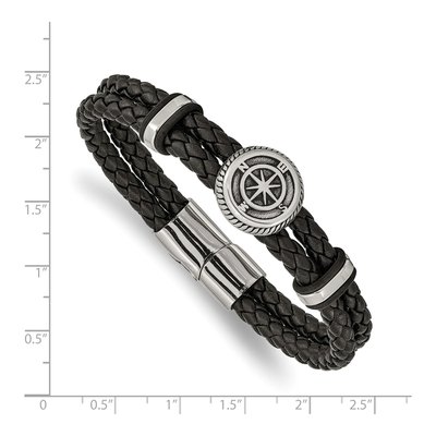 Stainless Steel Compass Leather Bracelet – view 4