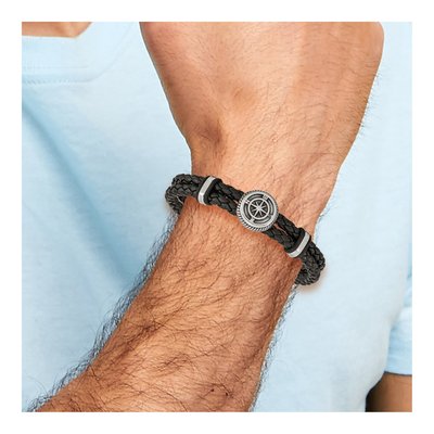 Stainless Steel Compass Leather Bracelet – view 5