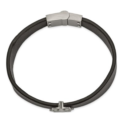 Stainless Steel Leather Compass Bracelet – view 3