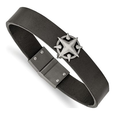 Stainless Steel Leather Compass Bracelet