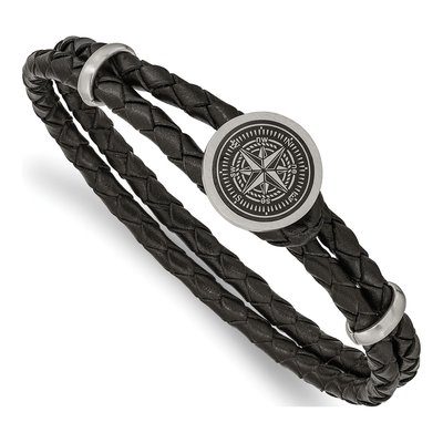 Stainless Steel Compass Leather Bracelet