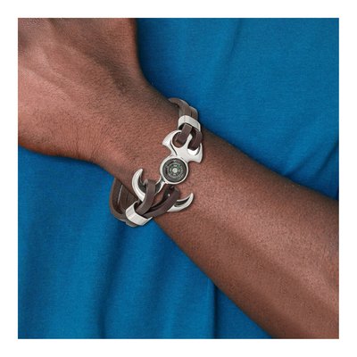 Stainless Steel Compass Leather Bracelet – view 5