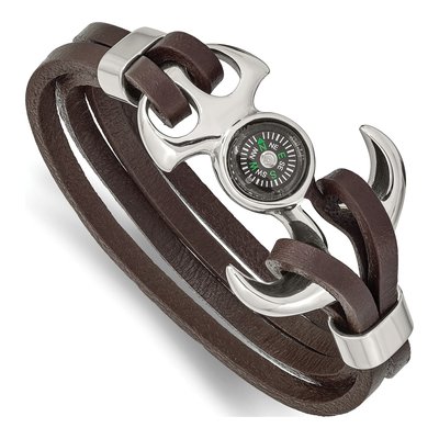 Stainless Steel Compass Leather Bracelet