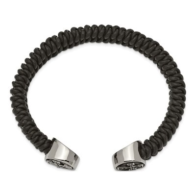 Stainless Steel Black Leather Celtic Cross Cuff Bracelet – view 3