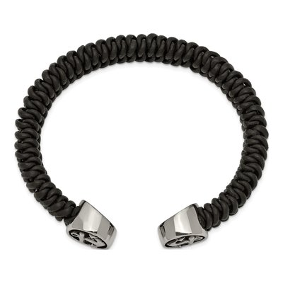 Stainless Steel Leather Anchor Cuff Bracelet – view 3