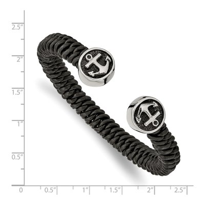 Stainless Steel Leather Anchor Cuff Bracelet – view 4