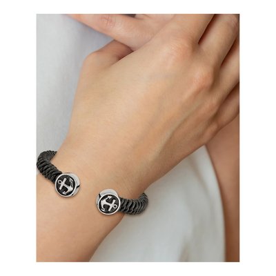 Stainless Steel Leather Anchor Cuff Bracelet – view 5