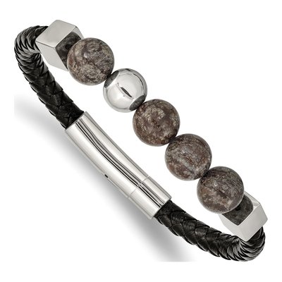 Stainless Steel Labradorite Leather Bracelet