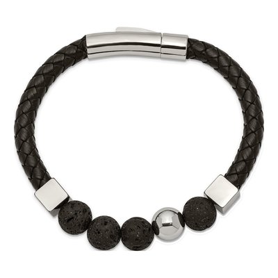 Stainless Steel Lava Leather Bracelet – view 3