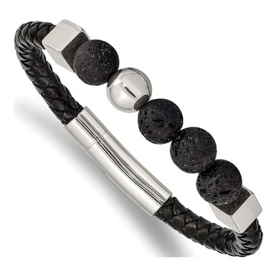 Stainless Steel Lava Leather Bracelet