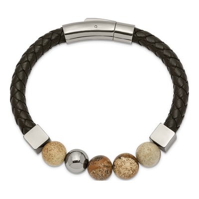 Stainless Steel Brown Jasper Leather Bracelet – view 3