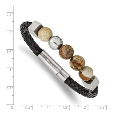Stainless Steel Brown Jasper Leather Bracelet – view 4
