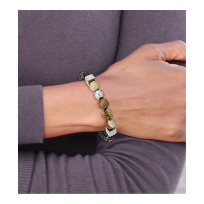 Stainless Steel Brown Jasper Leather Bracelet – view 5