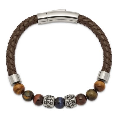 Stainless Steel Tiger's Eye Leather Bracelet – view 3