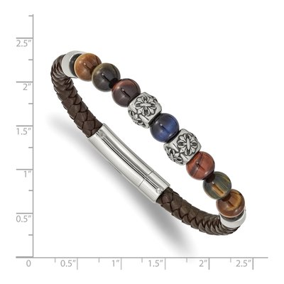 Stainless Steel Tiger's Eye Leather Bracelet – view 4