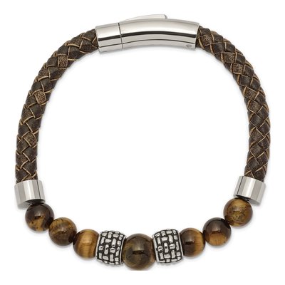 Stainless Steel Tiger's Eye Leather Bracelet – view 3