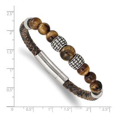 Stainless Steel Tiger's Eye Leather Bracelet – view 4