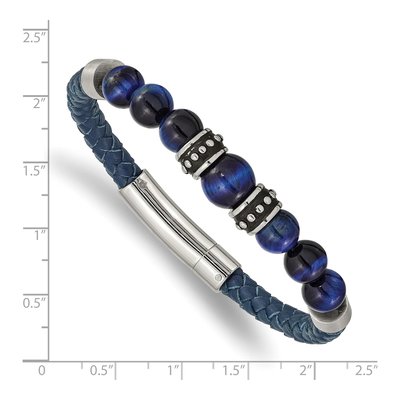 Stainless Steel Blue Tiger's Eye Leather Bracelet – view 4