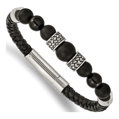 Stainless Steel Agate Leather Bracelet