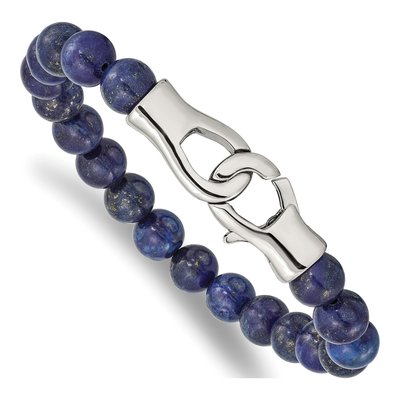 Stainless Steel Lapis Beaded Bracelet
