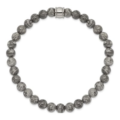Stainless Steel Grey Jasper Stretch Bracelet – view 3