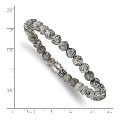 Stainless Steel Grey Jasper Stretch Bracelet – view 4