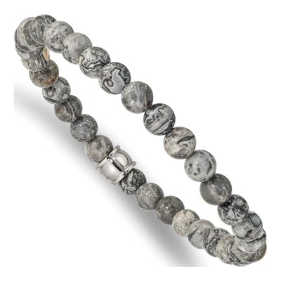 Stainless Steel Grey Jasper Stretch Bracelet