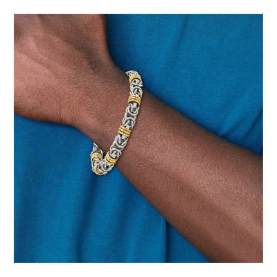 Men's Stainless Steel 8.5mm IP Byzantine Fancy Link Chain Bracelet – view 6