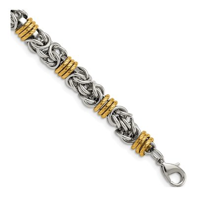 Men's Stainless Steel 8.5mm IP Byzantine Fancy Link Chain Bracelet