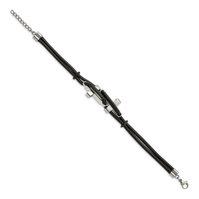 Stainless Steel Sideways Cross Leather Bracelet – view 4