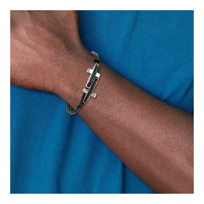 Stainless Steel Sideways Cross Leather Bracelet – view 6