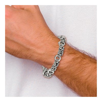 Men's Stainless Steel 8mm Byzantine Fancy Link Chain Bracelet – view 7