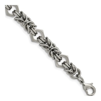Men's Stainless Steel 8mm Byzantine Fancy Link Chain Bracelet