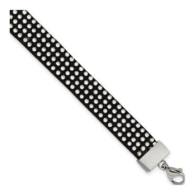 Stainless Steel Crystal Leather Bracelet