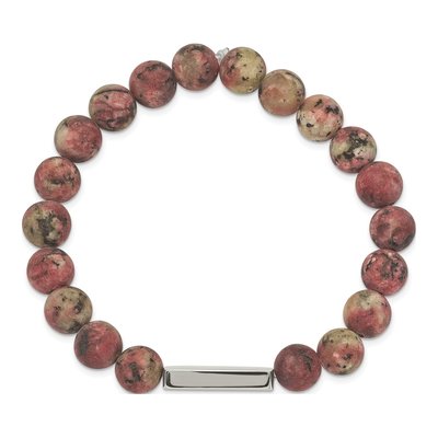 Stainless Steel Plate Rhodochrosite ID Bracelet – view 3
