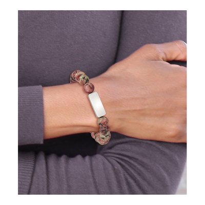 Stainless Steel Plate Rhodochrosite ID Bracelet – view 5