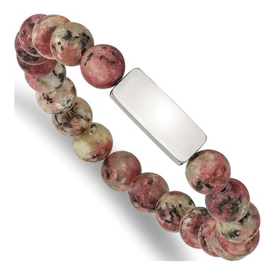 Stainless Steel Plate Rhodochrosite ID Bracelet