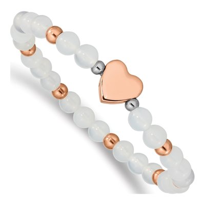 Stainless Steel Agate Heart Stretch Bracelet