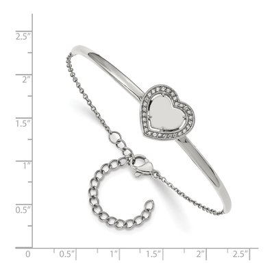 Stainless Steel CZ Heart Bangle Bracelet – view 3