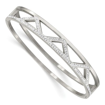 Stainless Steel Crystal Hinged Bangle Bracelet