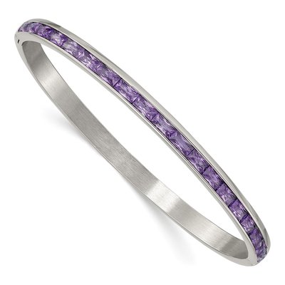 Stainless Steel CZ Hinged Bangle Bracelet