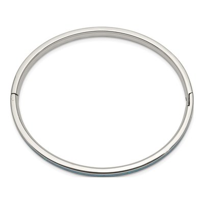 Stainless Steel Lab-Created Opal Hinged Bangle Bracelet – view 3