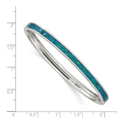Stainless Steel Lab-Created Opal Hinged Bangle Bracelet – view 4