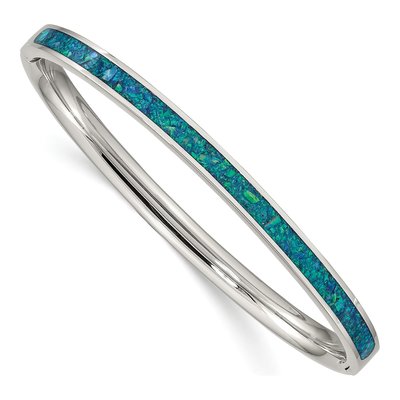 Stainless Steel Lab-Created Opal Hinged Bangle Bracelet