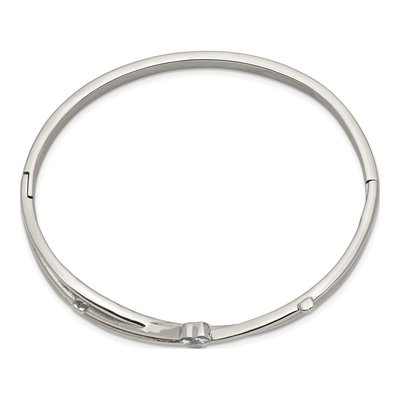 Stainless Steel CZ Heart Hinged Bangle Bracelet – view 3
