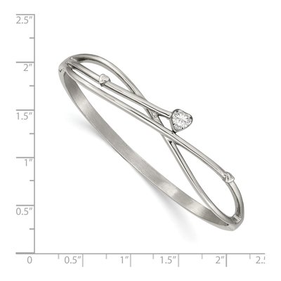 Stainless Steel CZ Heart Hinged Bangle Bracelet – view 4