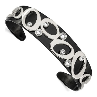 Black Stainless Steel Crystal Cuff Bracelet