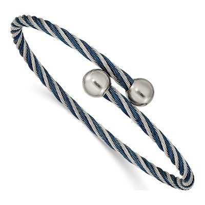 Stainless Steel Blue IP Flexible Bangle Bracelet